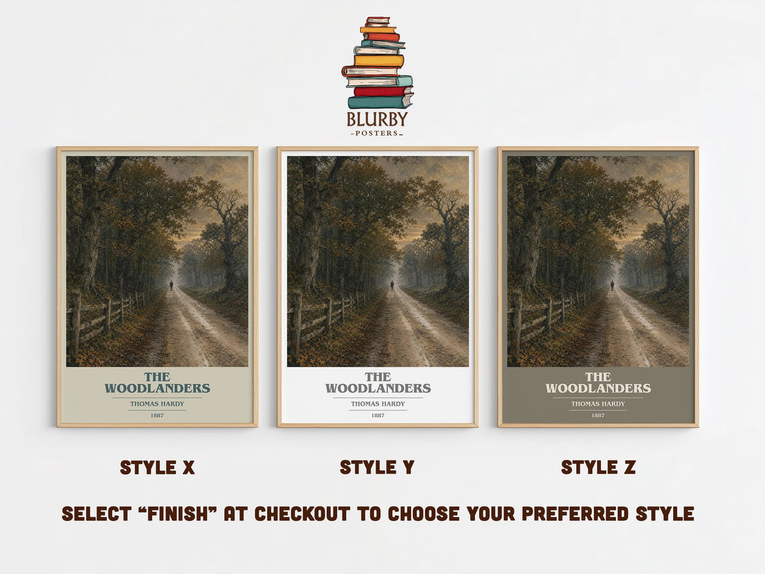 The Woodlanders book cover print in frame leaning in hallway – classic literature wall art (mockup)