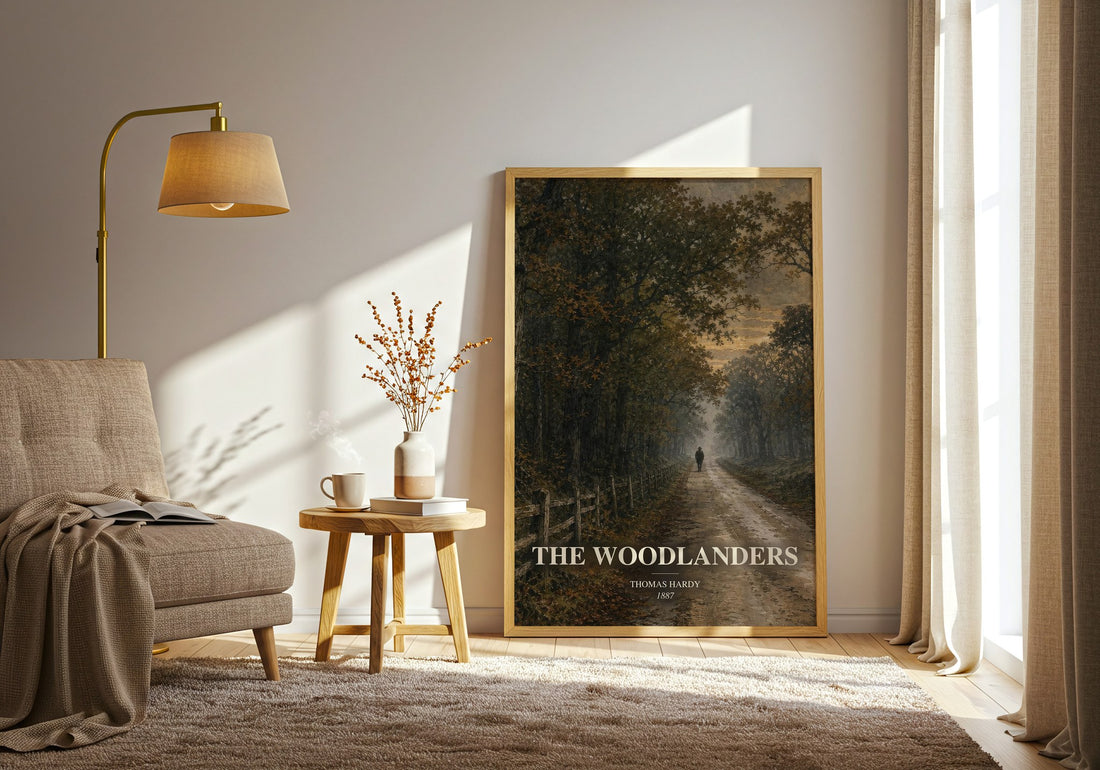 The Woodlanders watercolour print in frame leaning in hallway – classic literature wall art
