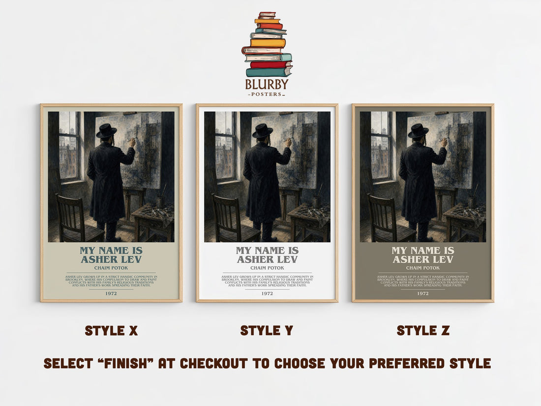 My Name Is Asher Lev Bookish Wall Art by Chaim Potok – Style X, Y and Z side by side – choose your finish