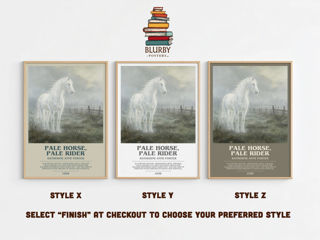 Pale Horse, Pale Rider Bookish Wall Art by Katherine Anne Porter – Style X, Y and Z side by side – choose your finish