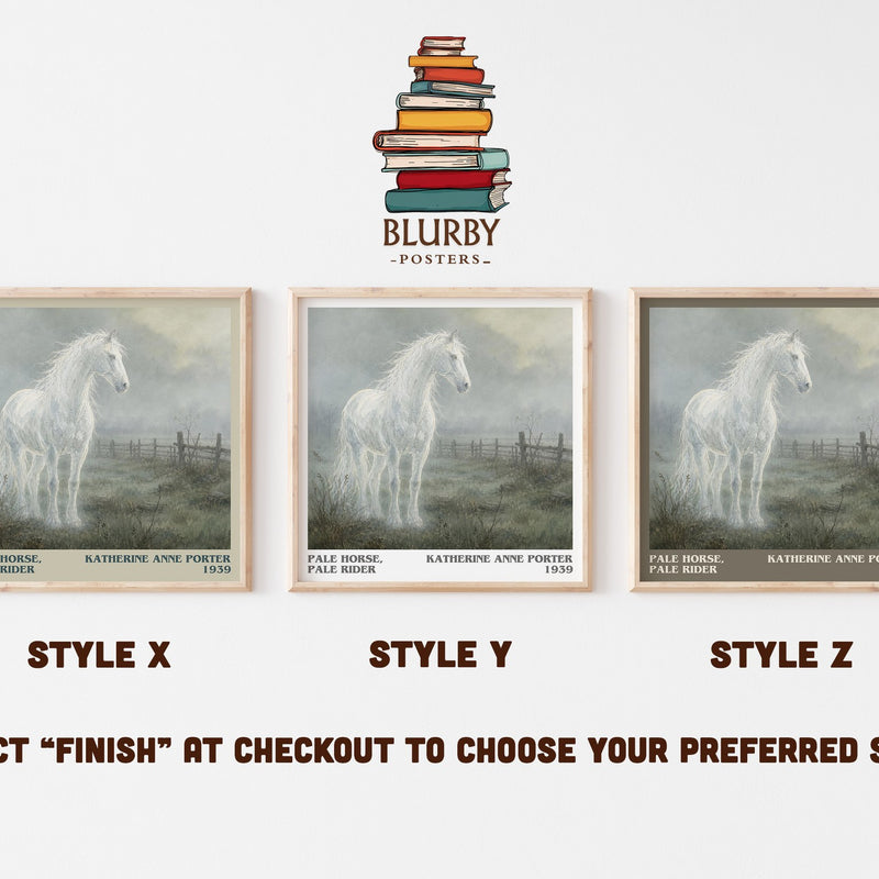 Pale Horse, Pale Rider literary print in frame leaning in hallway – literary fiction wall art