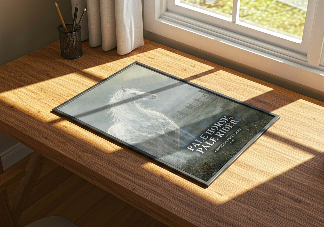 Pale Horse, Pale Rider watercolour book poster framed on wall – literary fiction wall art