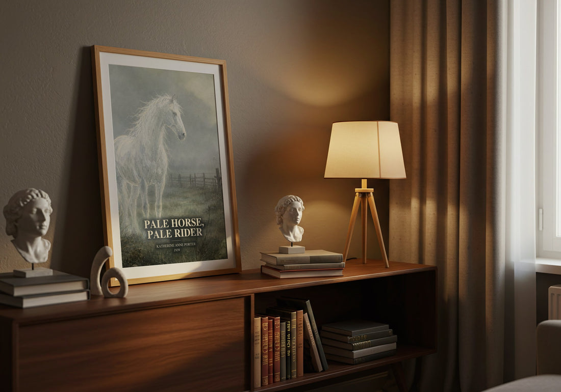 Pale Horse, Pale Rider watercolour print on bookshelf – Katherine Anne Porter fan gift