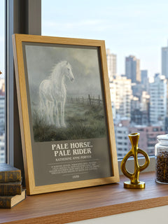 Pale Horse, Pale Rider Bookish Wall Art by Katherine Anne Porter – framed print on a city-view windowsill