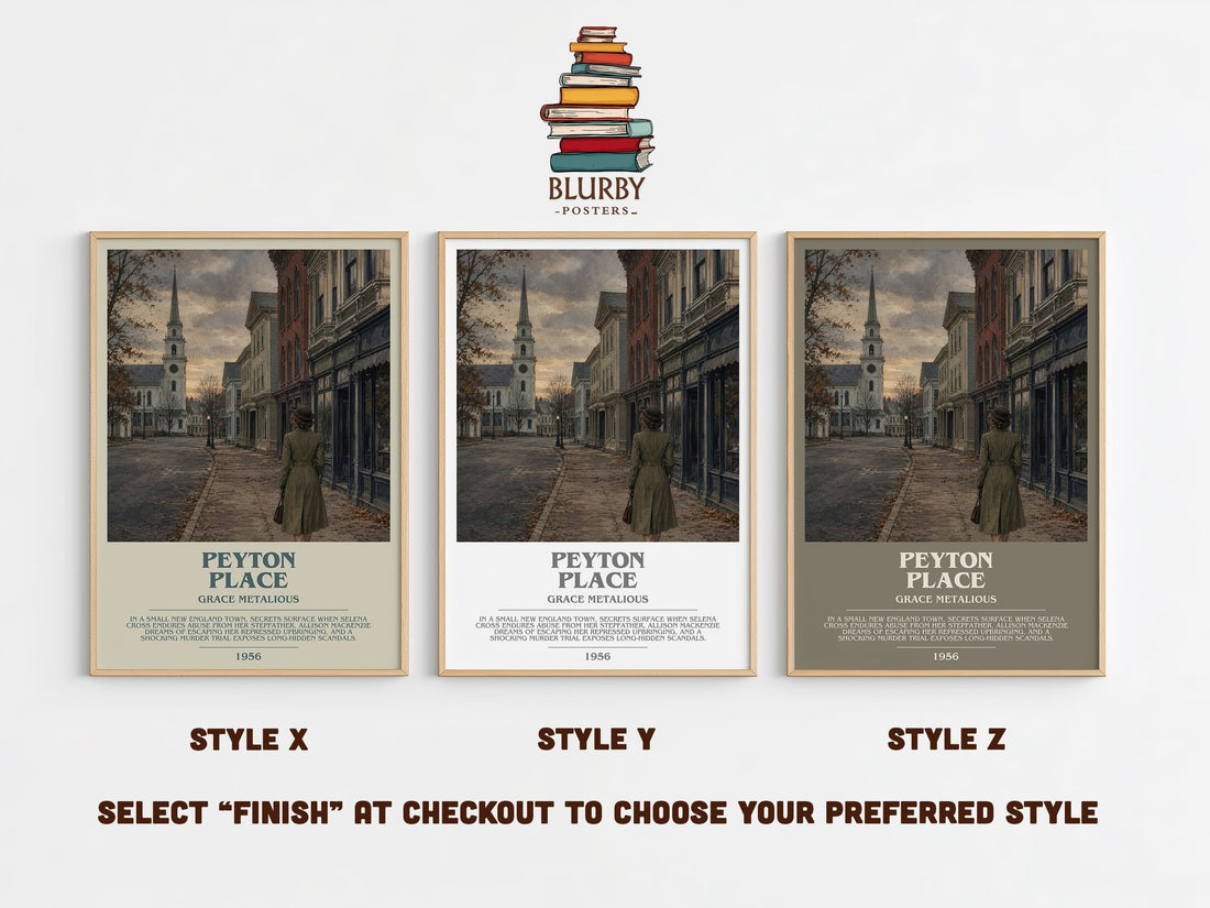 Peyton Place Bookish Wall Art by Grace Metalious – Style X, Y and Z side by side – choose your finish