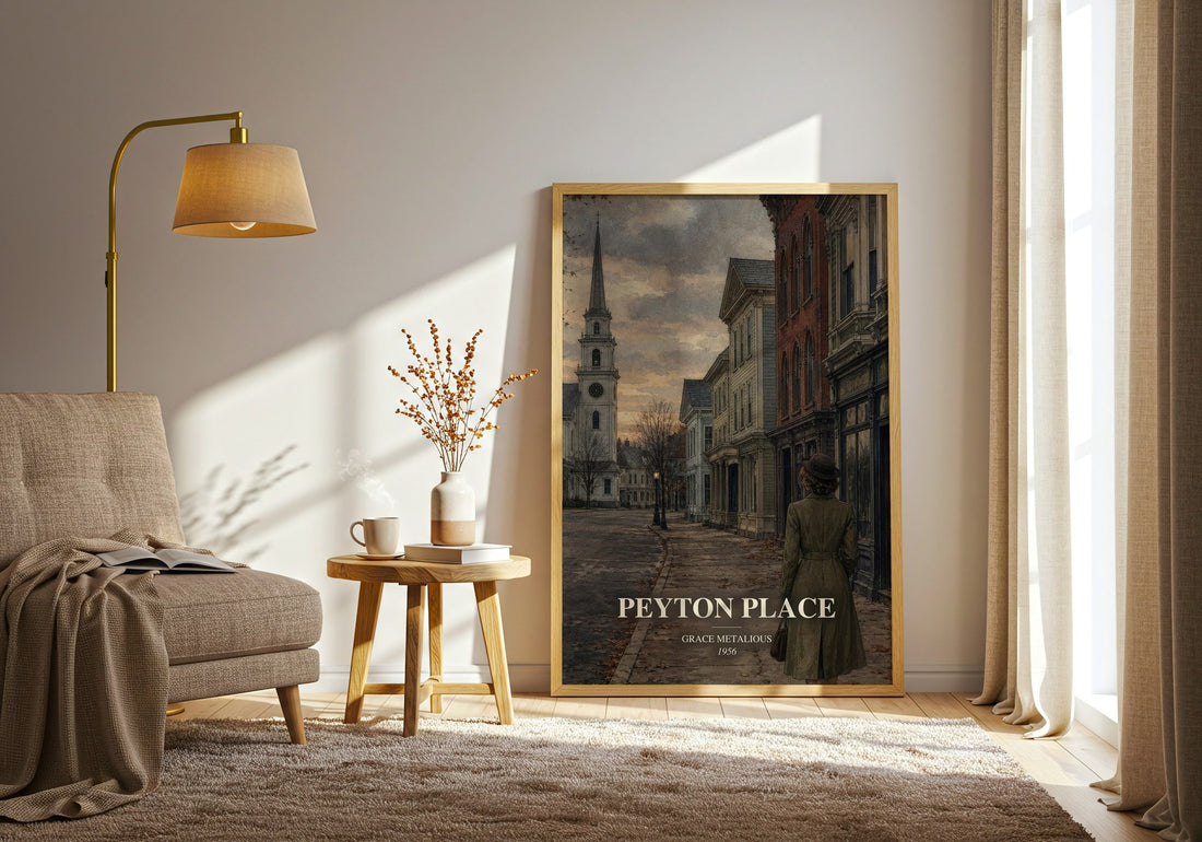Peyton Place watercolour print in frame leaning in hallway – literary fiction wall art