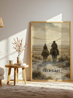 True Grit watercolour print in frame leaning in hallway – adventure wall art