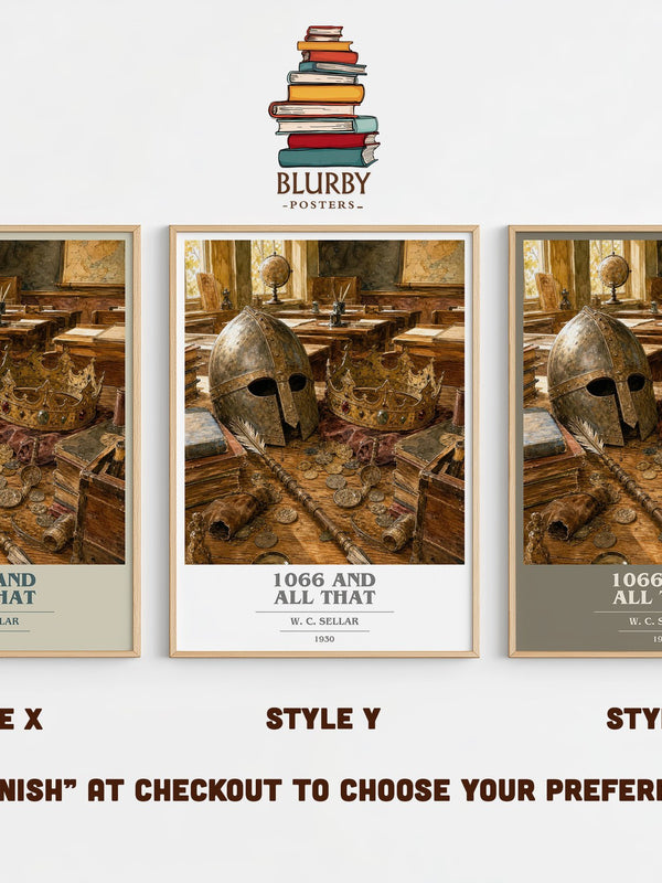 1066 And All That book cover print in frame leaning in hallway – satire wall art