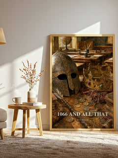 1066 And All That watercolour print in frame leaning in hallway – satire wall art