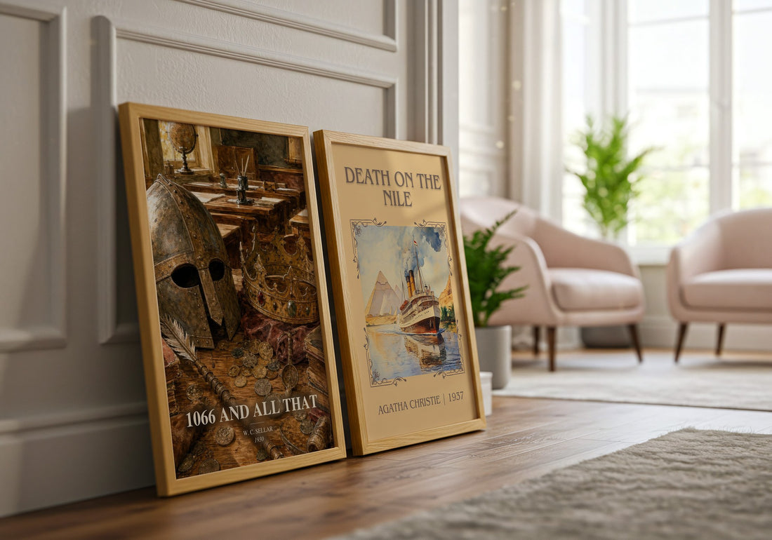 1066 And All That watercolour print framed by window – literary home decor