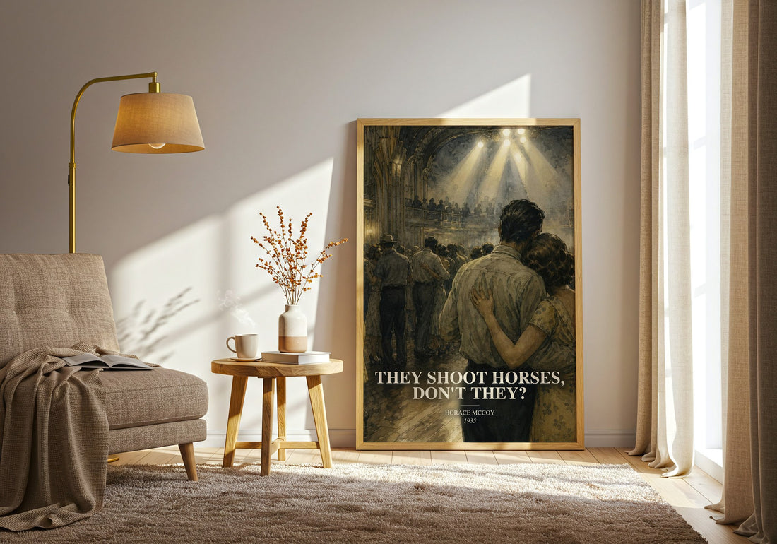 They Shoot Horses, Don't They? watercolour print in frame leaning in hallway – literary fiction wall art