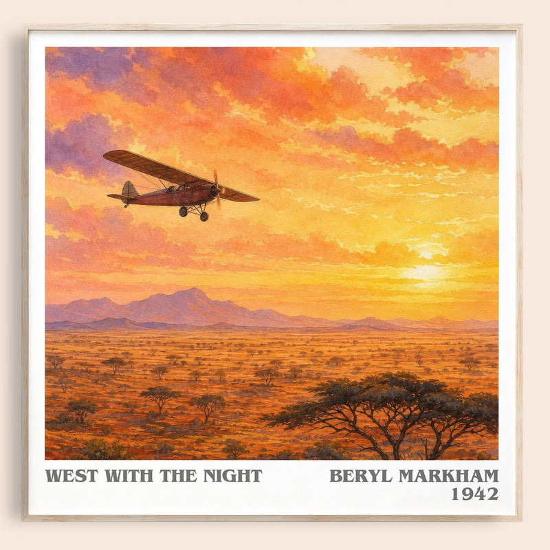 West With the Night literary book poster by Beryl Markham – framed literary art print