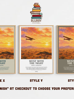 West With the Night Bookish Wall Art by Beryl Markham – Style X, Y and Z side by side – choose your finish