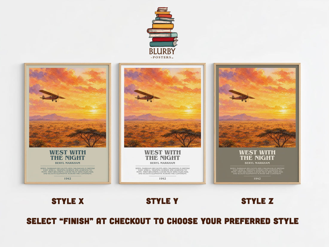 West With the Night Bookish Wall Art by Beryl Markham – Style X, Y and Z side by side – choose your finish