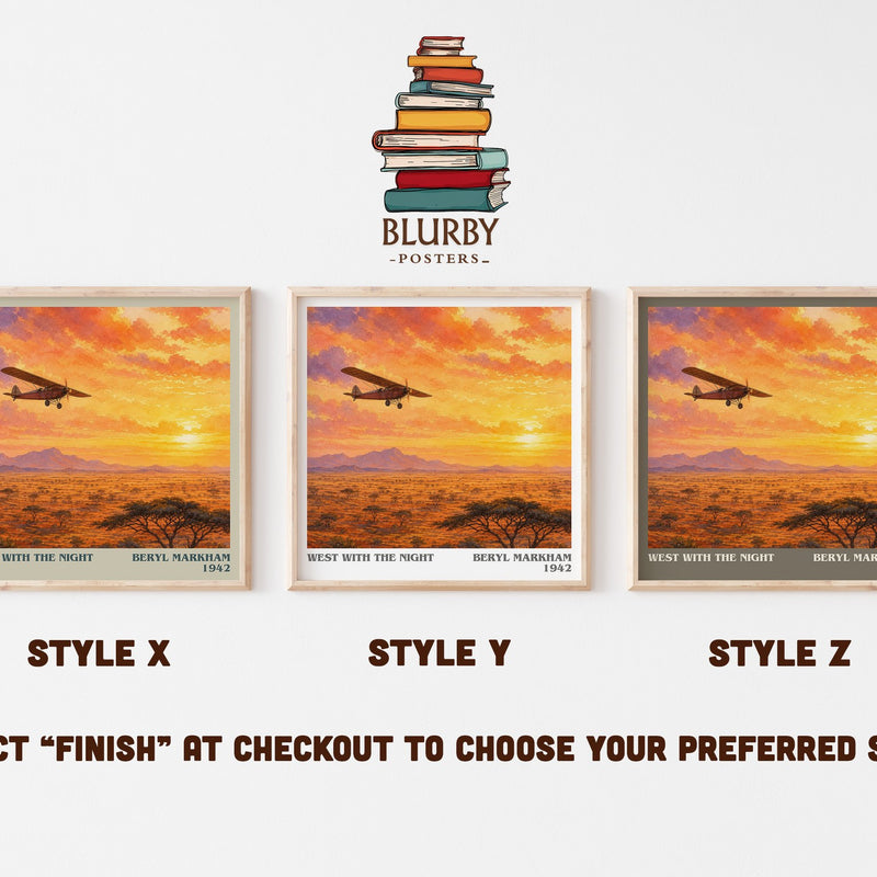 West With the Night literary print in frame leaning in hallway – memoir wall art