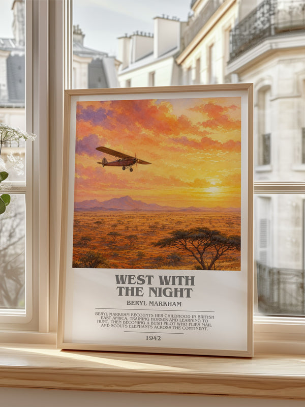 West With the Night Bookish Wall Art by Beryl Markham – framed print by a bright window