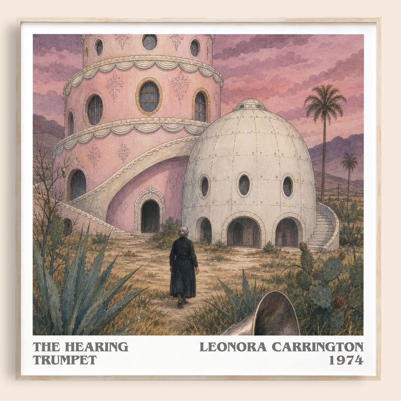 The Hearing Trumpet literary book poster by Leonora Carrington – framed literary art print