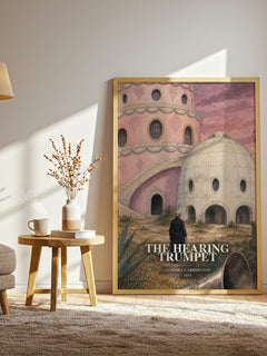 The Hearing Trumpet watercolour print in frame leaning in hallway – literary fiction wall art