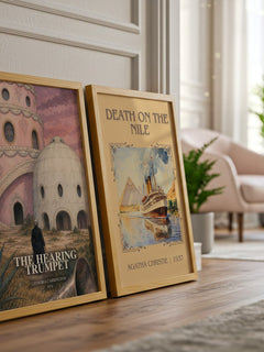 The Hearing Trumpet watercolour print framed by window – literary home decor