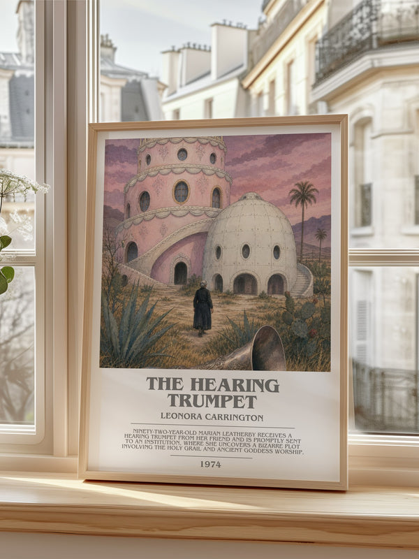 The Hearing Trumpet Bookish Wall Art by Leonora Carrington – framed print by a bright window