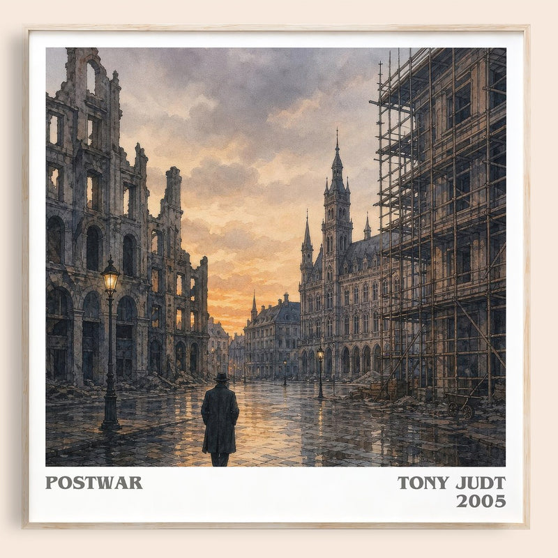 Postwar literary book poster by Tony Judt – framed literary art print