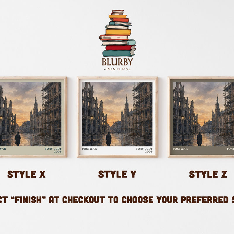 Postwar literary print in frame leaning in hallway – non fiction wall art
