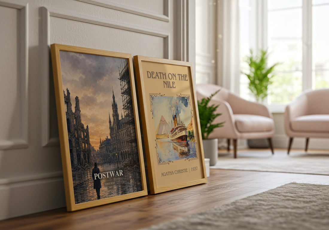Postwar watercolour print framed by window – literary home decor