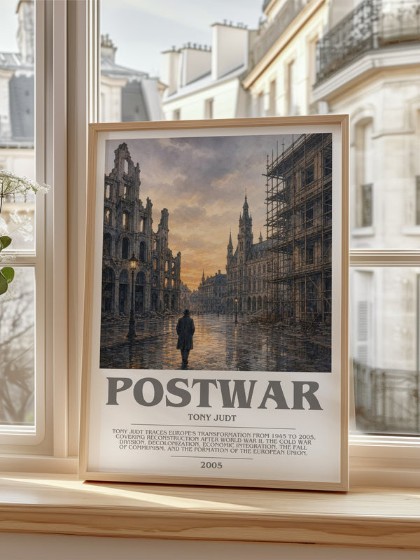 Postwar Bookish Wall Art by Tony Judt – framed print by a bright window