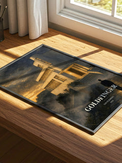 Goldfinger watercolour book poster framed on wall – thriller wall art