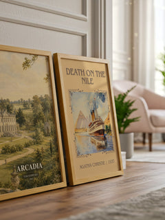 Arcadia watercolour print framed by window – literary home decor