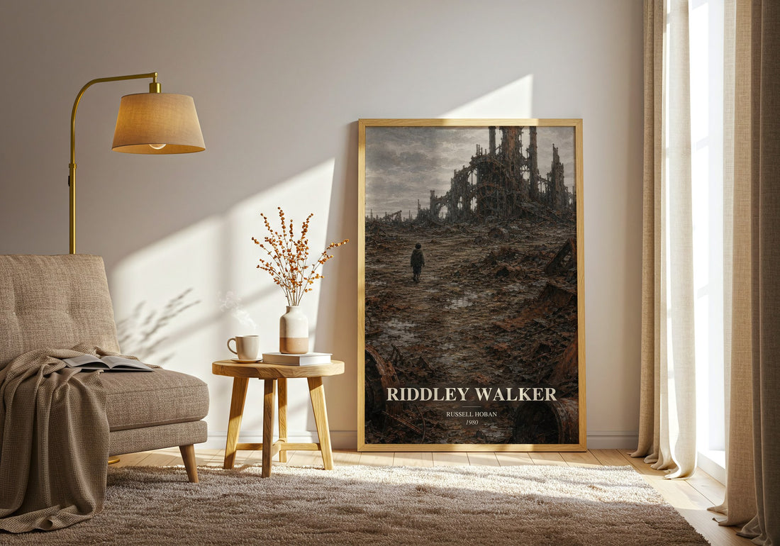 Riddley Walker watercolour print in frame leaning in hallway – dystopian wall art