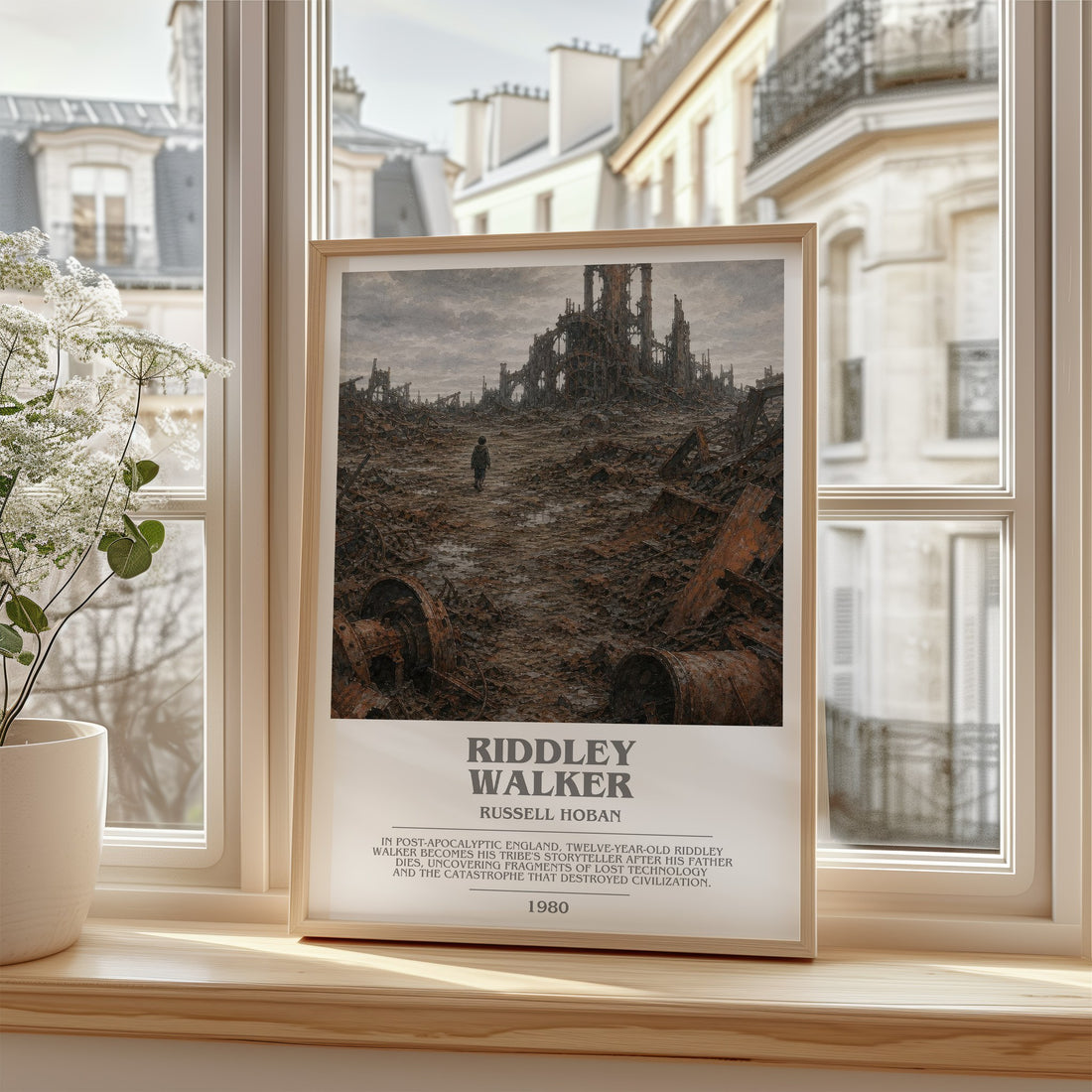 Riddley Walker Bookish Wall Art by Russell Hoban – framed print by a bright window