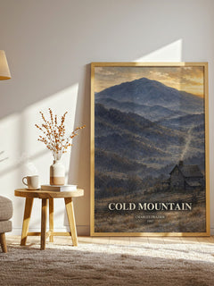 Cold Mountain watercolour print in frame leaning in hallway – historical fiction wall art