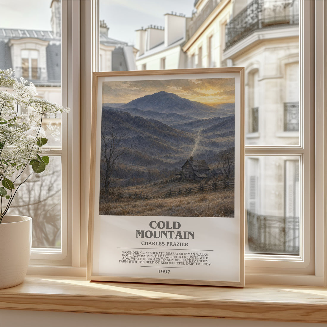 Cold Mountain Bookish Wall Art by Charles Frazier – framed print by a bright window