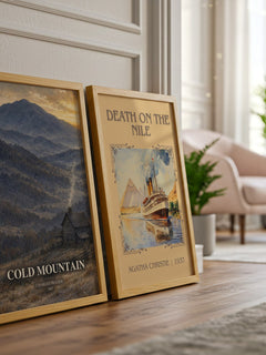 Cold Mountain watercolour print framed by window – literary home decor