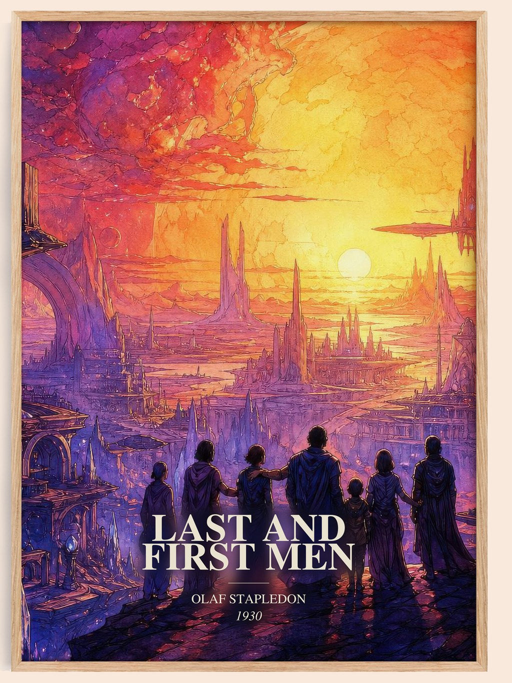 Last And First Men watercolour book poster by Olaf Stapledon – framed literary art print