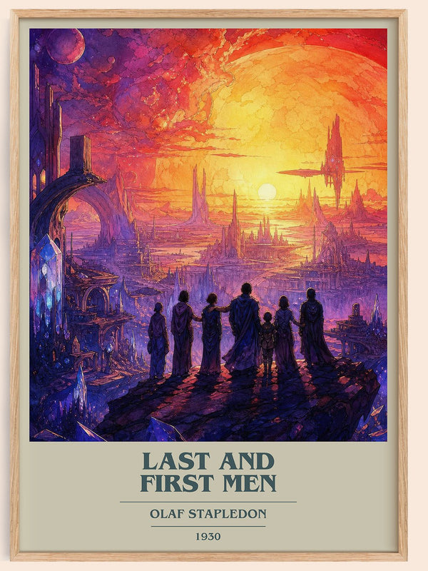 Last And First Men book cover book poster by Olaf Stapledon – framed literary art print