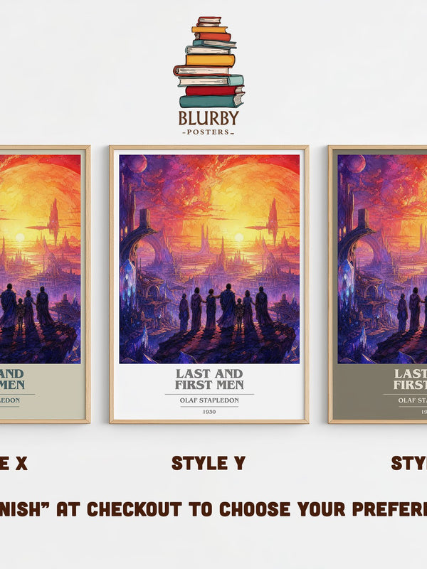 Last And First Men book cover print in frame leaning in hallway – sci fi wall art