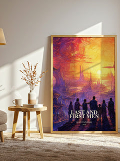 Last And First Men watercolour print in frame leaning in hallway – sci fi wall art