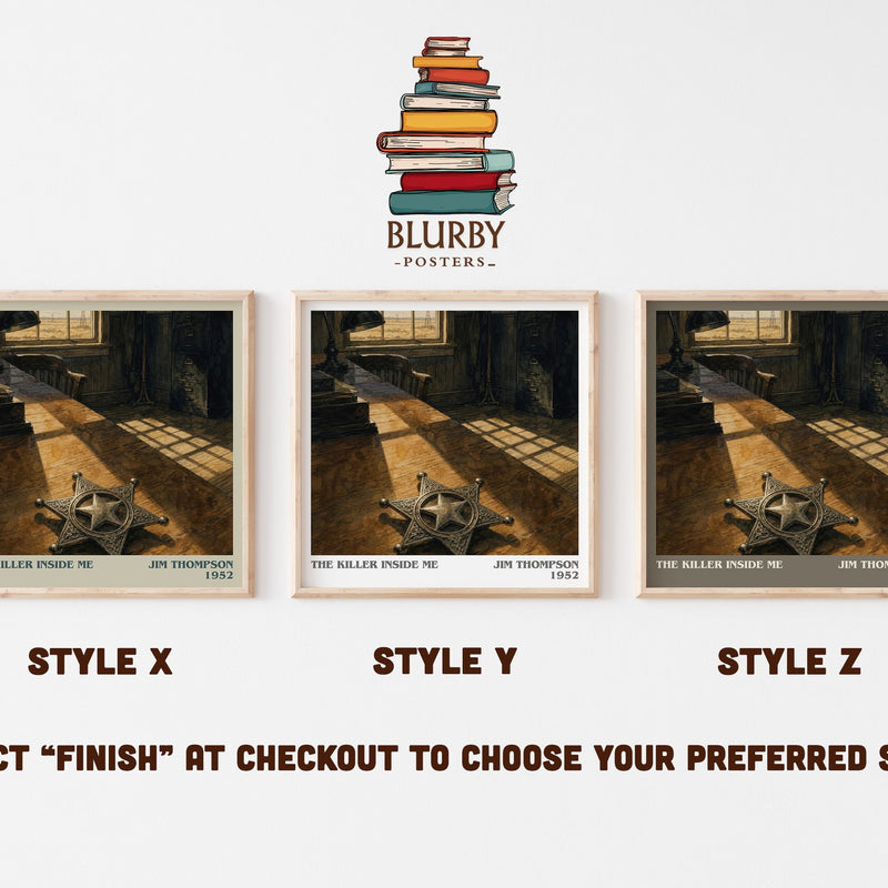 The Killer Inside Me literary print in frame leaning in hallway – crime wall art