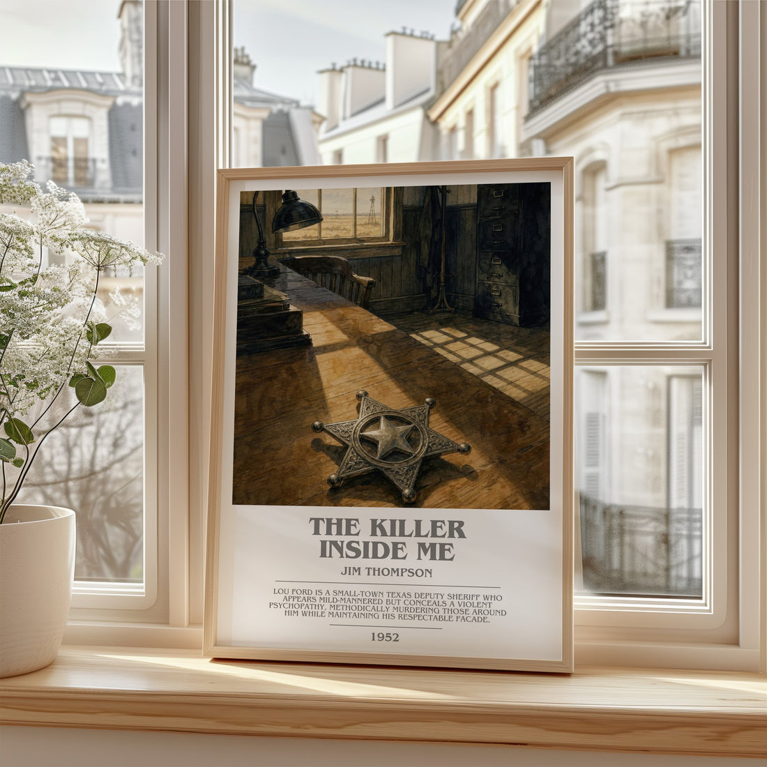 The Killer Inside Me Bookish Wall Art by Jim Thompson – framed print by a bright window