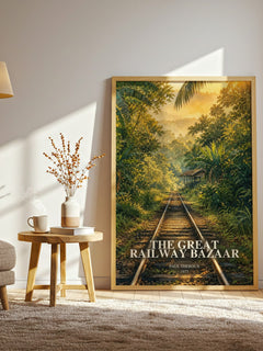 The Great Railway Bazaar watercolour print in frame leaning in hallway – non fiction wall art