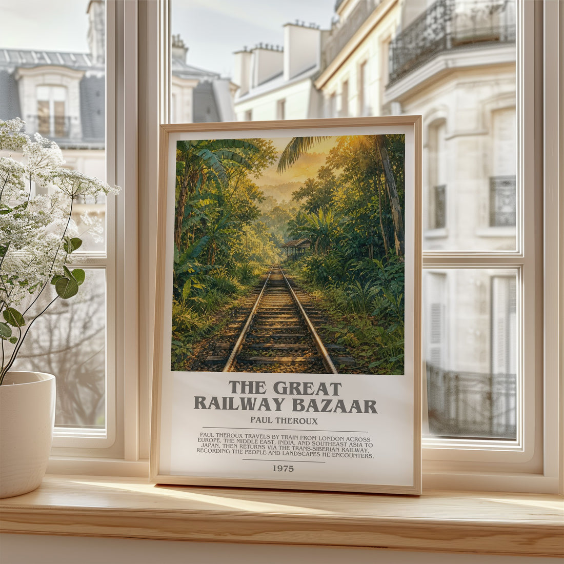 The Great Railway Bazaar Bookish Wall Art by Paul Theroux – framed print by a bright window