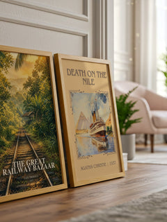 The Great Railway Bazaar watercolour print framed by window – literary home decor