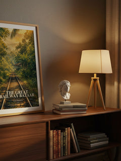 The Great Railway Bazaar watercolour print on bookshelf – Paul Theroux fan gift
