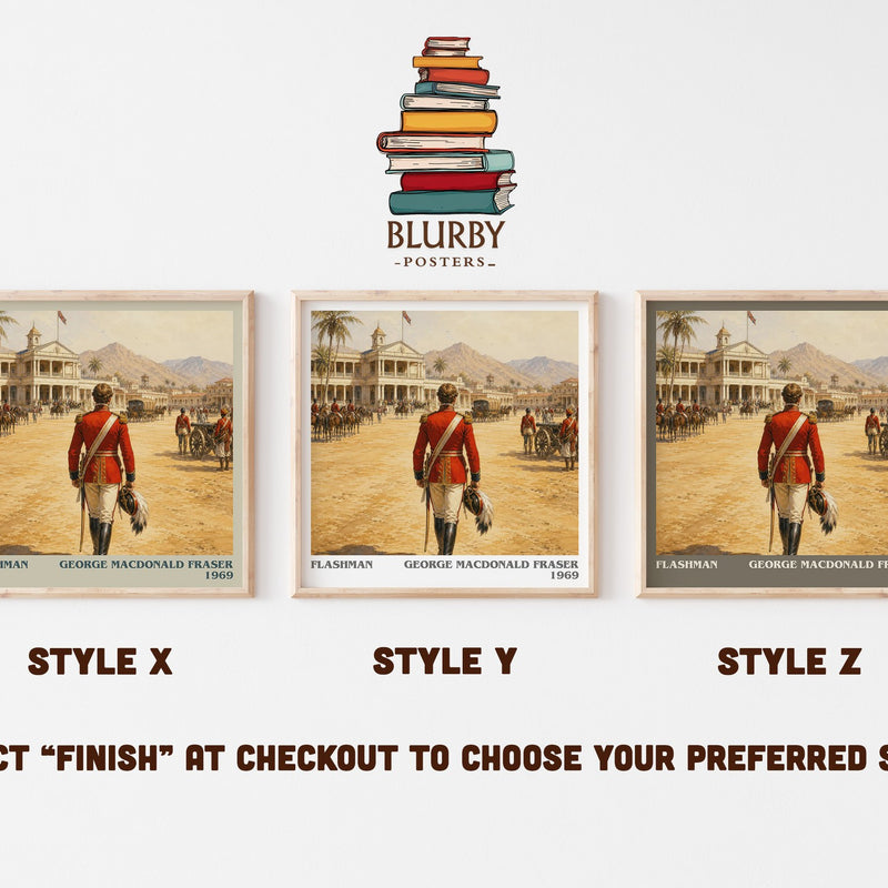 Flashman literary print in frame leaning in hallway – historical fiction wall art