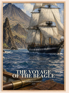 The Voyage of the Beagle watercolour book poster by Charles Darwin – framed literary art print