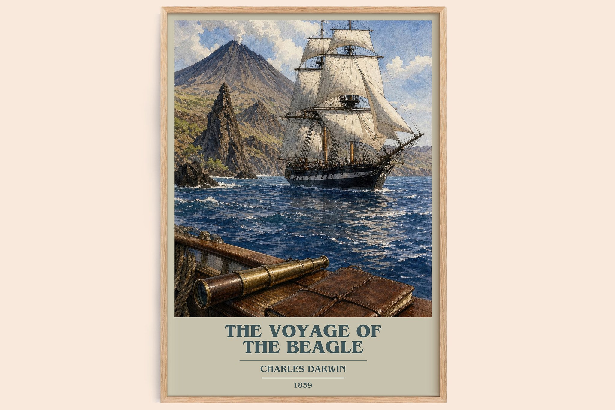 The Voyage of the Beagle Book Cover Poster by Charles Darwin