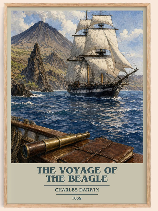 The Voyage of the Beagle book cover book poster by Charles Darwin – framed literary art print