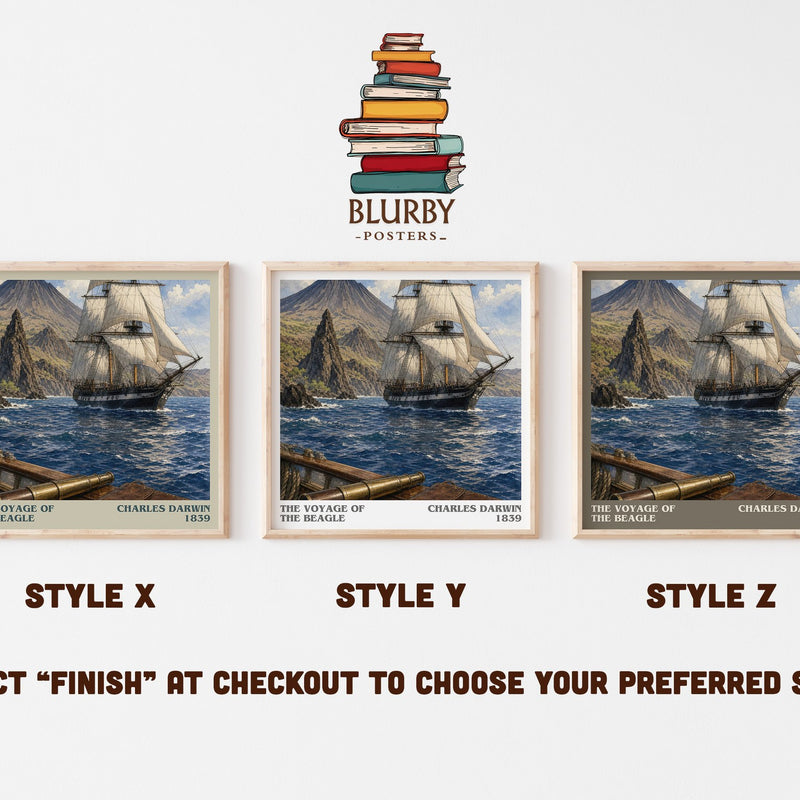The Voyage of the Beagle literary print in frame leaning in hallway – non fiction wall art